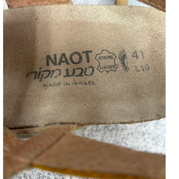 Naot Women's White Tan Leather Wedge Heel Sandals Size 10 AS IS #59861 - Picture 7 of 8